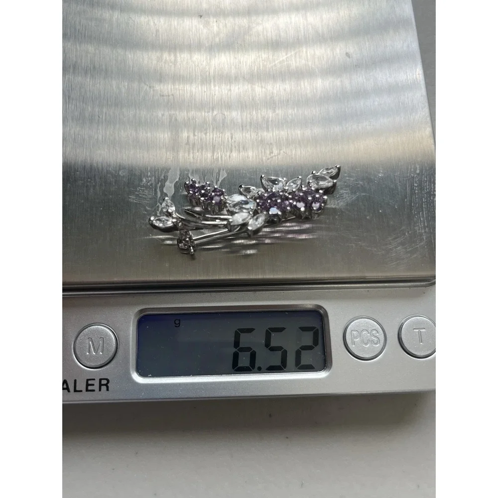 18K White Gold Over 925 Sterling Brooch Pin 6.5 G